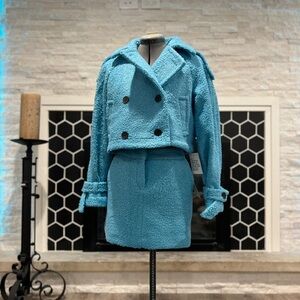 Stunning New Boucher Topshop Turquoise Blue Cropped Jacket and Skirt Set
